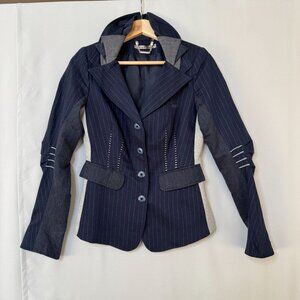 90s Vintage Mariagrazia Panizzi Navy Blue Pinstripe Bustle Blazer Size 4 / 6